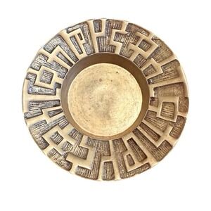 Vintage Mid Century Modernist Sunburst Brass Ashtray Dish Geometric Design MCM